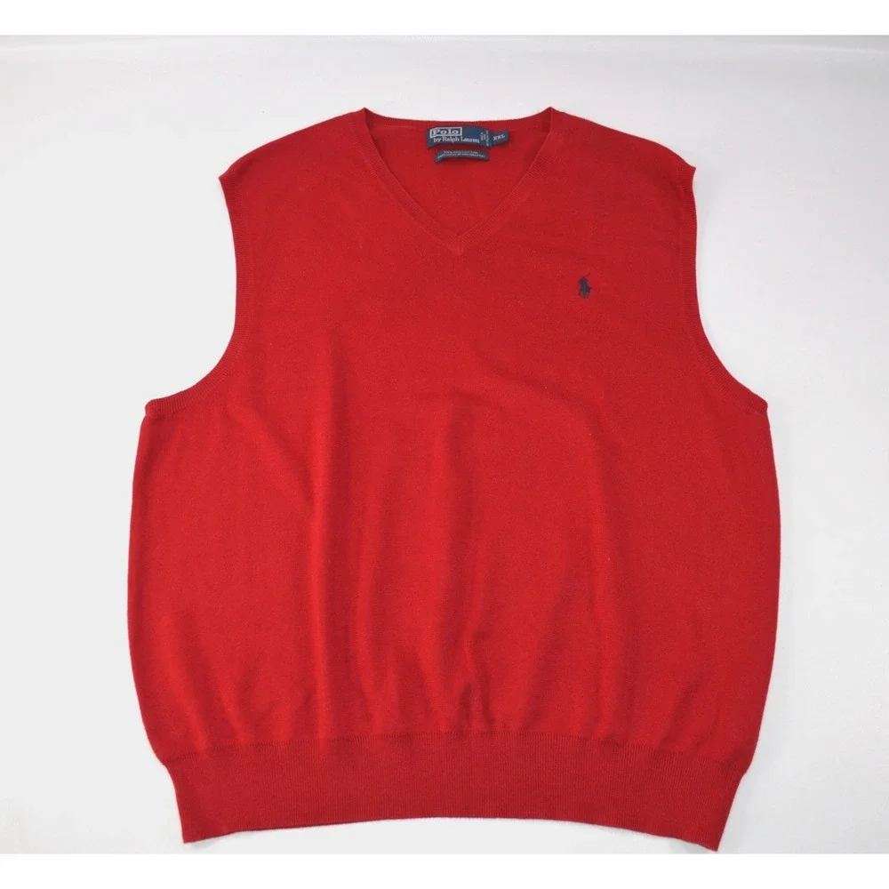 Polo Ralph Lauren Red Sweater Vest Mens XXL V-Neck Pony Logo 100% Pima Cotton